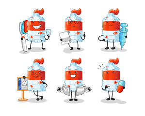 watercolor tube doctor group character. cartoon mascot vector