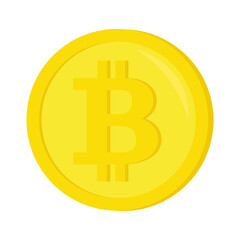 Vector illustration of an yellow bitcoin in cartoon style isolated on a white background.