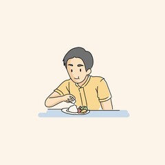 flat Illustration Man Eating healthy foon with hand