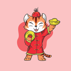 Illustration of cute tiger in chinese clothes in the year of the tiger