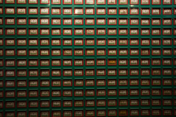 memorial boxes in Buddhist temple, Hong Kong,
