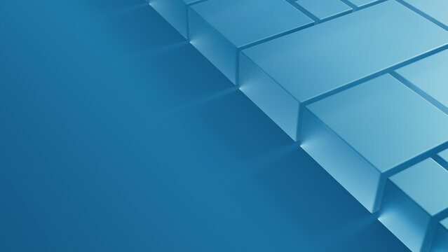 Frosted Glass Shapes on a Blue Surface. Futuristic Tech Design with copy space. 3D Render.