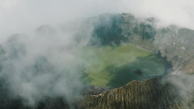 Vapor and Gas Vents Of Active Volcanic Crater El Chichonal In Chiapas, Mexico - aerial drone shot