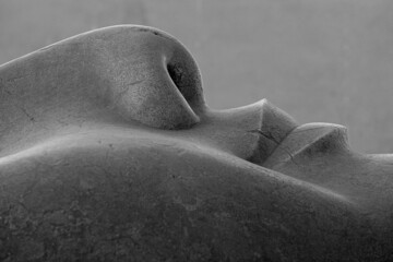 Nose and lips detail of Ramesses The Great statue at Memphis in Egypt