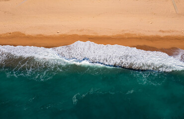 Panorama of coast as a background from top view. Turquoise water background from top view