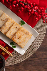 Delicious Chinese radish cake for lunar new year celebration cuisine.