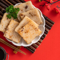 Delicious Chinese radish cake for lunar new year celebration cuisine.