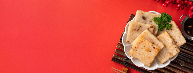 Delicious Chinese radish cake for lunar new year celebration cuisine.