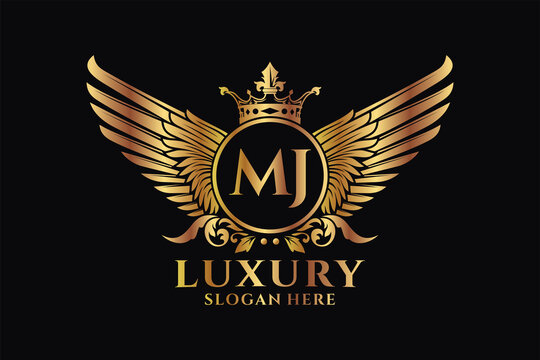 Luxury royal wing Letter MJ crest Gold color Logo vector, Victory logo, crest logo, wing logo, vector logo template.