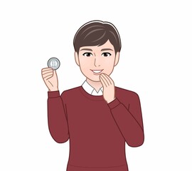 1円玉と男性