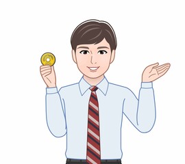 5円玉と男性