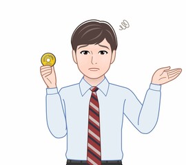 5円玉と男性