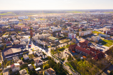 Obraz premium Panoramic view from the drone on the city Sroda Wielkopolska. Poland
