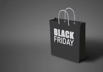 Fotobehang 3D rendering of black shopping bag for black frider sale © Nitiphol