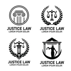 Set of Law and attorney logo, elegant law and attorney firm vector logo design. Prosecution and law defense balance, judgement and protection, lawsuit and human rights theme, advocacy or notary symbol