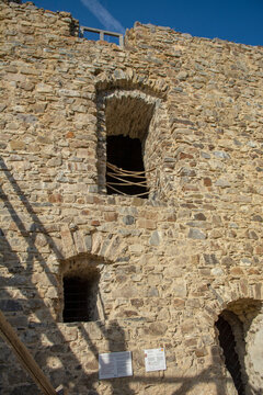 Ruins of medieval gothic castle Reviste. Revistske Podzamcie castle. Slovakia.