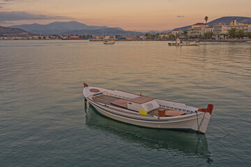 Boat floating in the Argolic Gulf, Greece