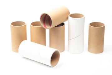 cardboard and paper tubes and pipes on a white background