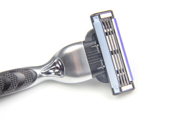 razor cassette on white background. manual face shaving machine. stubble blade. depilation
