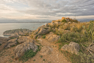 View of the Argolic Gulf across the ruins of the Palamidi fortress