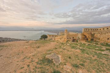 The fortress of Palamidi with view of Argolic gulf and a lone tree