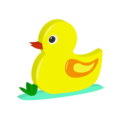 Effect of cute yellow ducklings for property picture decoration with water and grass