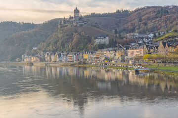 Cityscape of Cochem Germany with view of Cochem castle and Moselle river