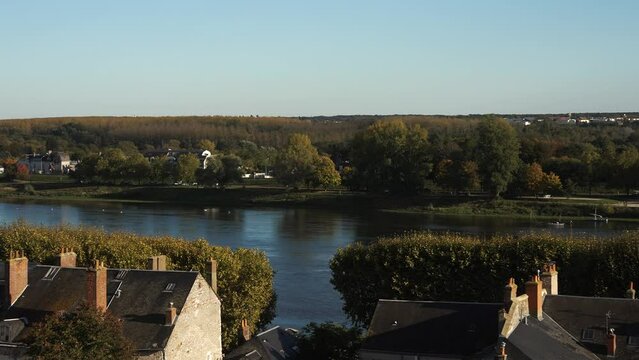 Tranquil Loire river valley in Blois France in the French countryside during autumn season slow motion 4k 30p
