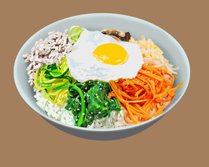 Drawing korean-bibimbap, korean food,vegetarian, art.illustration, vector