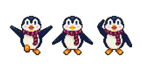 Penguin wearing scraft pixel art vector illustrator