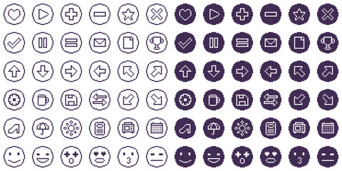 8 bits pixelated style icons set illustration vector