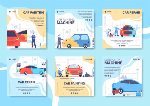Car Painting Machine Post Template Flat Illustration Editable of Square Background Suitable for Social media or Web Internet Ads