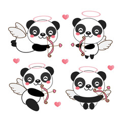  Cute panda cupid with bow and arrow.