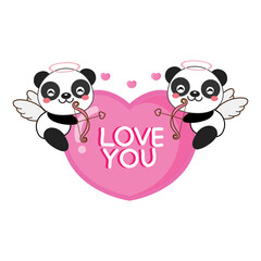  Cute panda cupid with bow and arrow.