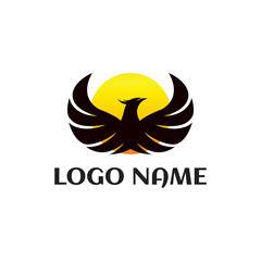 Obraz premium Phoenix bird logo illustration with sunrise