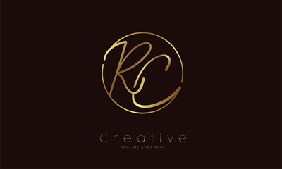 Initial RC Logo. hand drawn letter RC in circle with gold colour. usable for business. personal and company logos. vector illustration - obrazy, fototapety, plakaty