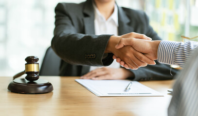 Fototapeta premium Businessman shaking hands discussing a contract agreement.