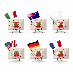 Love envelope cartoon character bring the flags of various countries