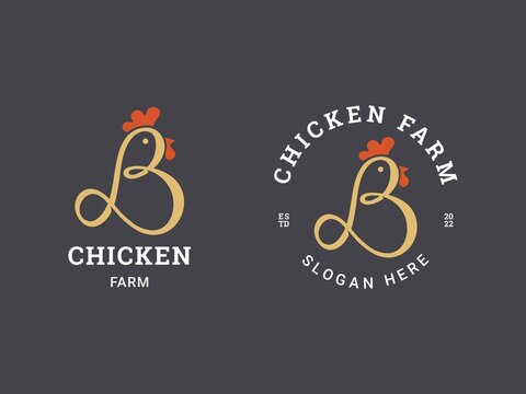 Chicken Farm with B Letter Initial logo template