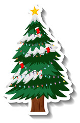 Decorated Christmas tree in cartoon style