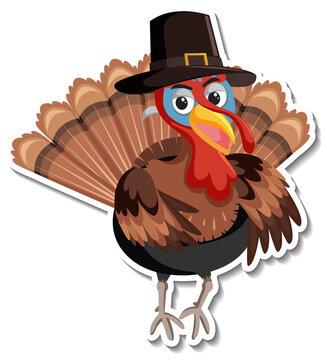 Turkey animal wearing hat cartoon character sticker