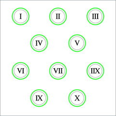 Colorful info-graphic roman numbers can be use to create presentation. Bullet points roman numbers one to ten. Oval shape vector numbers.