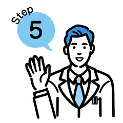 ステップ5　工程を説明する白衣を着た若い男性医師
