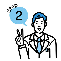 ステップ2　工程を説明する白衣を着た若い男性医師
