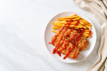 fried chicken breast fillet steak with french fries