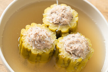 Stuffed bitter gourd with seasoned minced pork soup