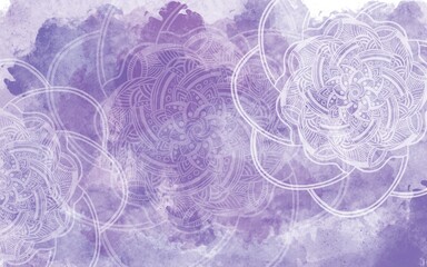 Decorative banner with watercolour texture and mandala design, very peri violet color textured watercolor background with mandalas