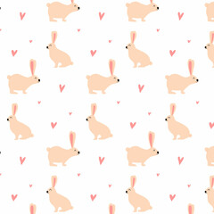 Seamless pattern with rabbit hearts vector illustration. Easter bunny in a pattern. Pattern with rabbits for Easter.