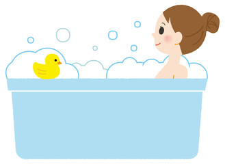 A woman taking a bath and relaxing.