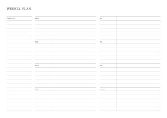 Note, scheduler, diary, calendar planner document template illustration. Weekly plan form.
